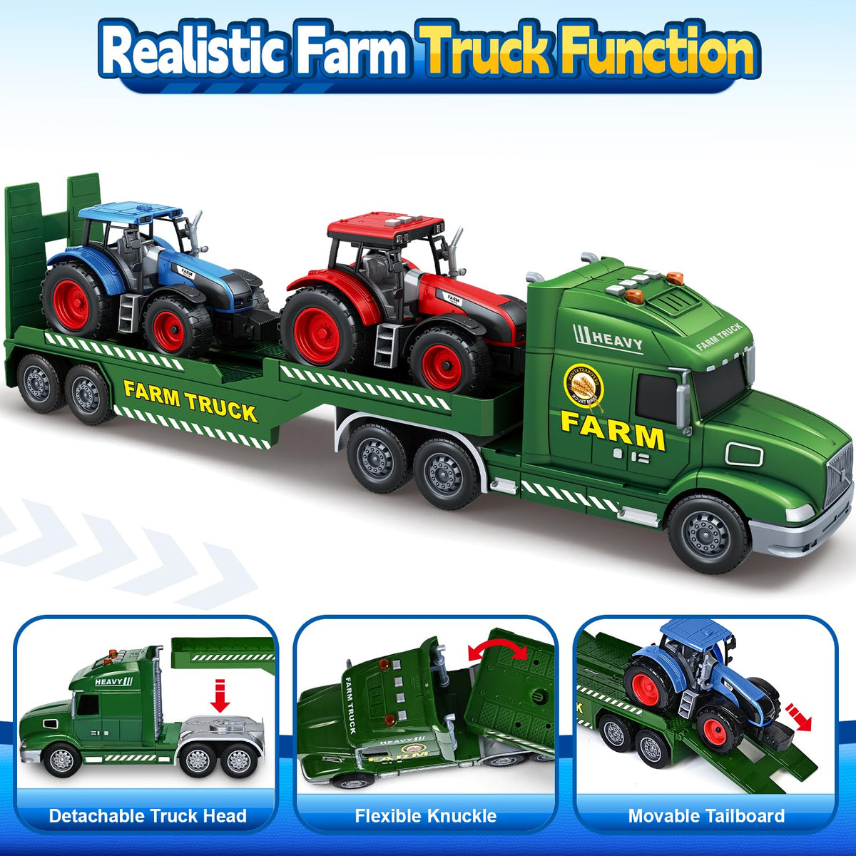 Bstoyder tractor set close-up with bright colors to spark fine motor skills