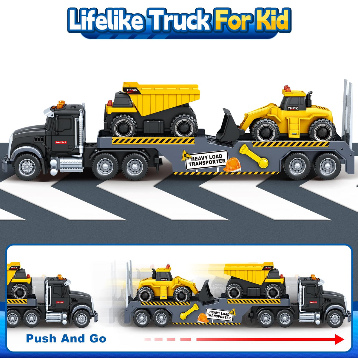 Bstoyder Lights and sounds truck delights with realistic construction cues.