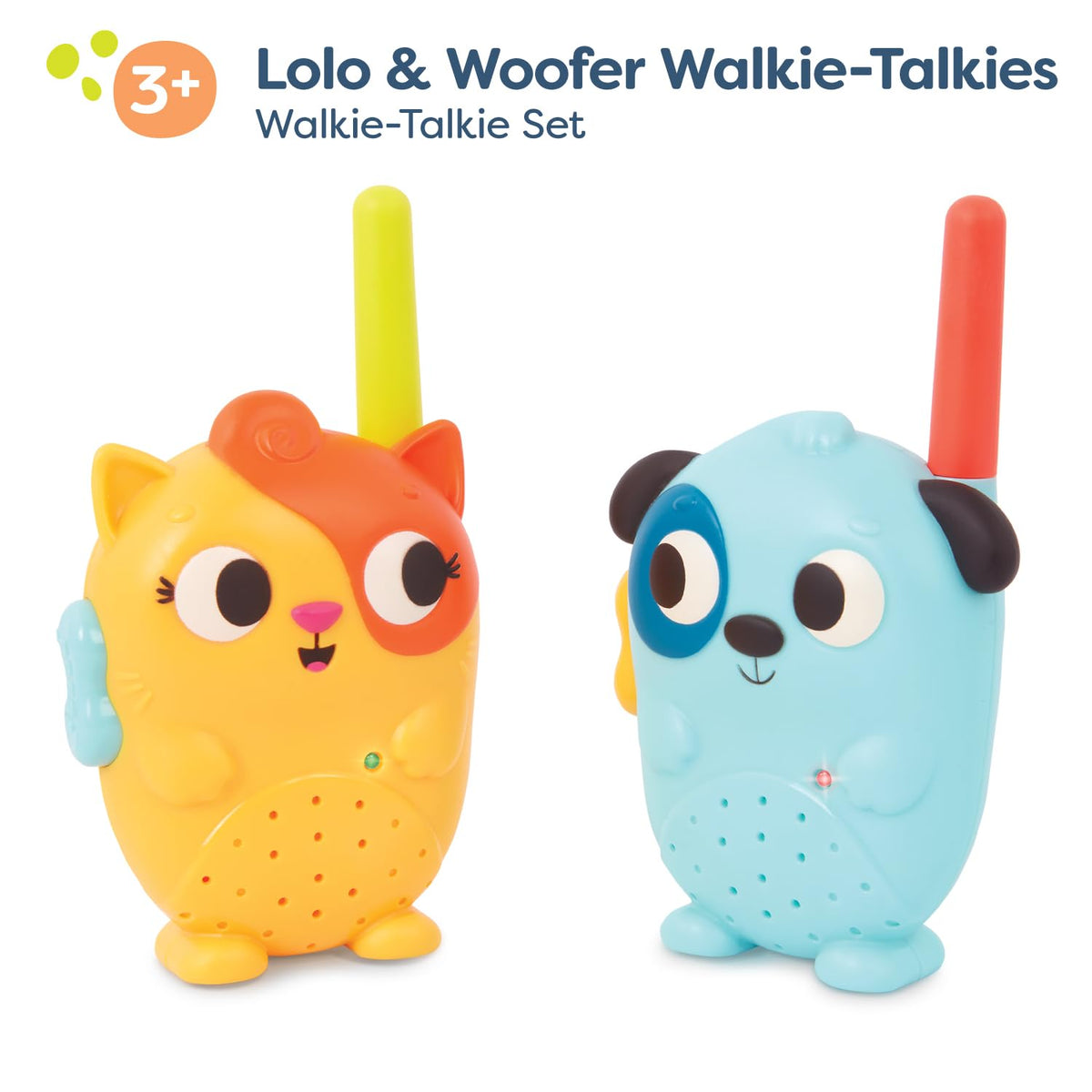 Bright animal designs of Lolo and Woofer appeal to young listeners.