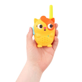 Two lightweight, kid-friendly walkie-talkies designed for indoor and outdoor play.