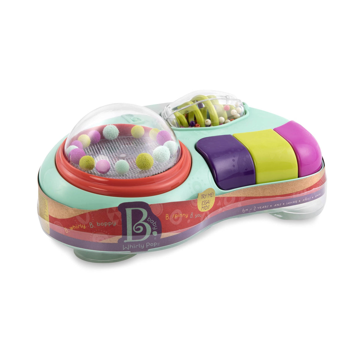 B. toys Whirly Pop colorful balls inviting touch and exploration