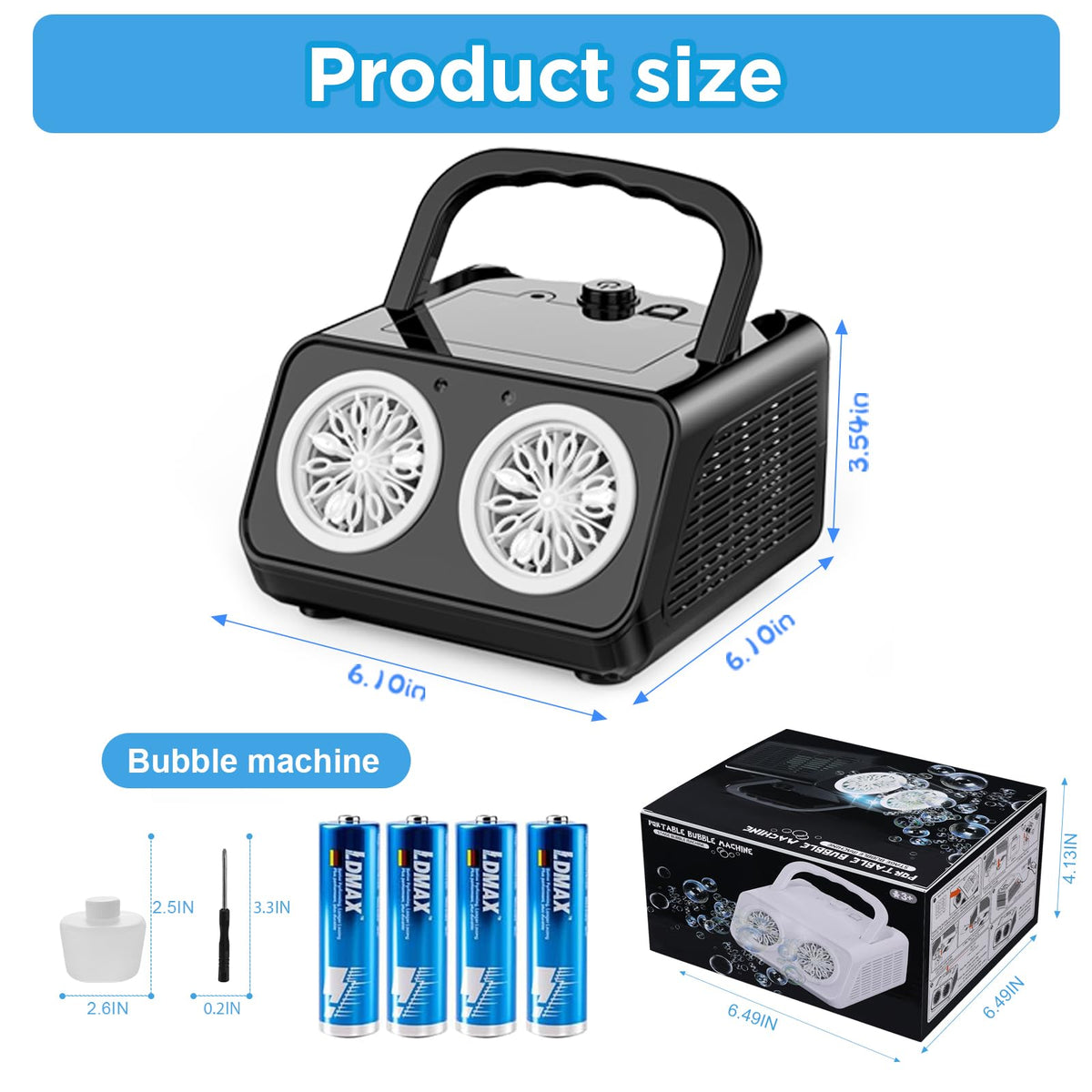 Bttyu bubble machine AA battery option enables wireless fun.