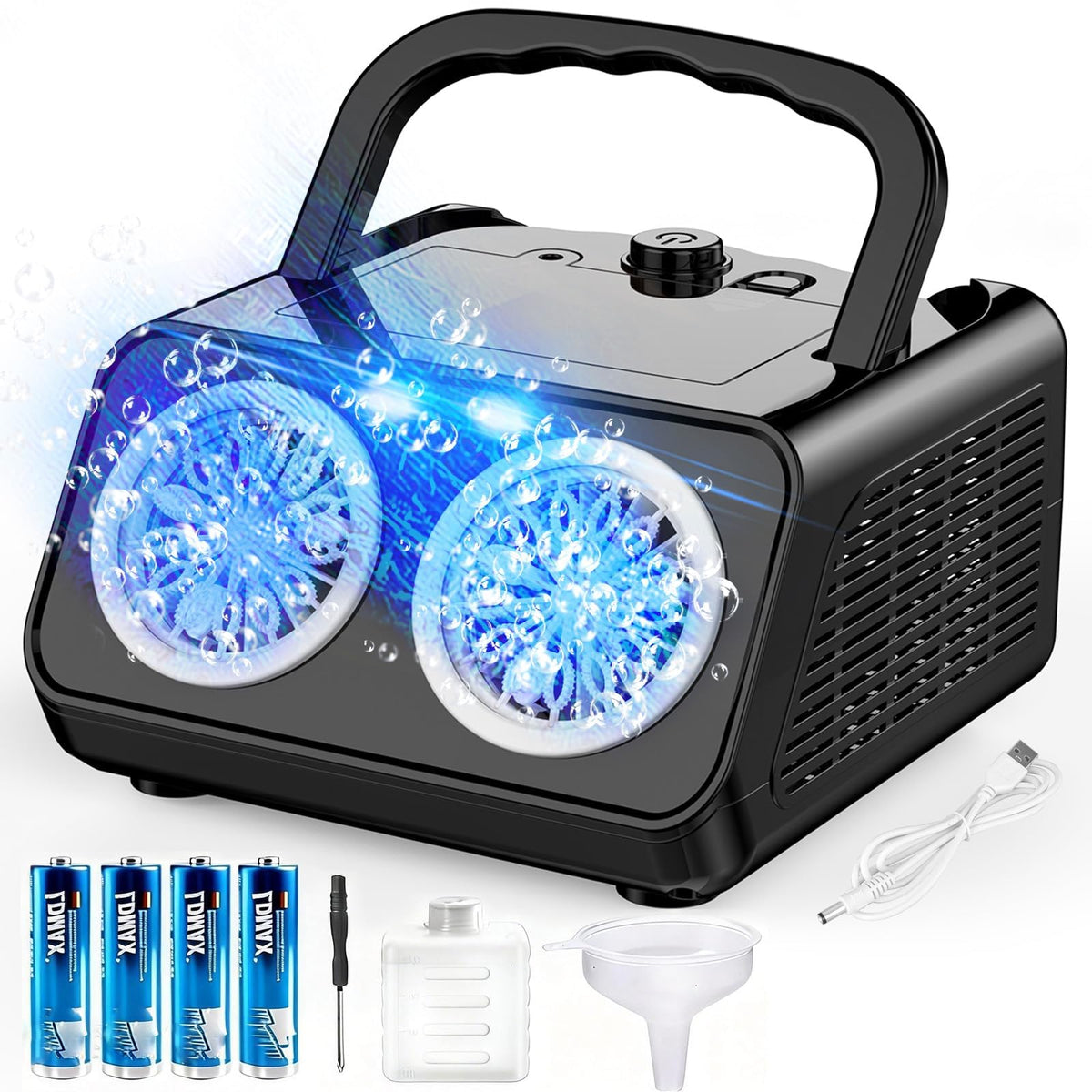 Bttyu bubble machine with dual fans for a powerful outdoor bubble storm.