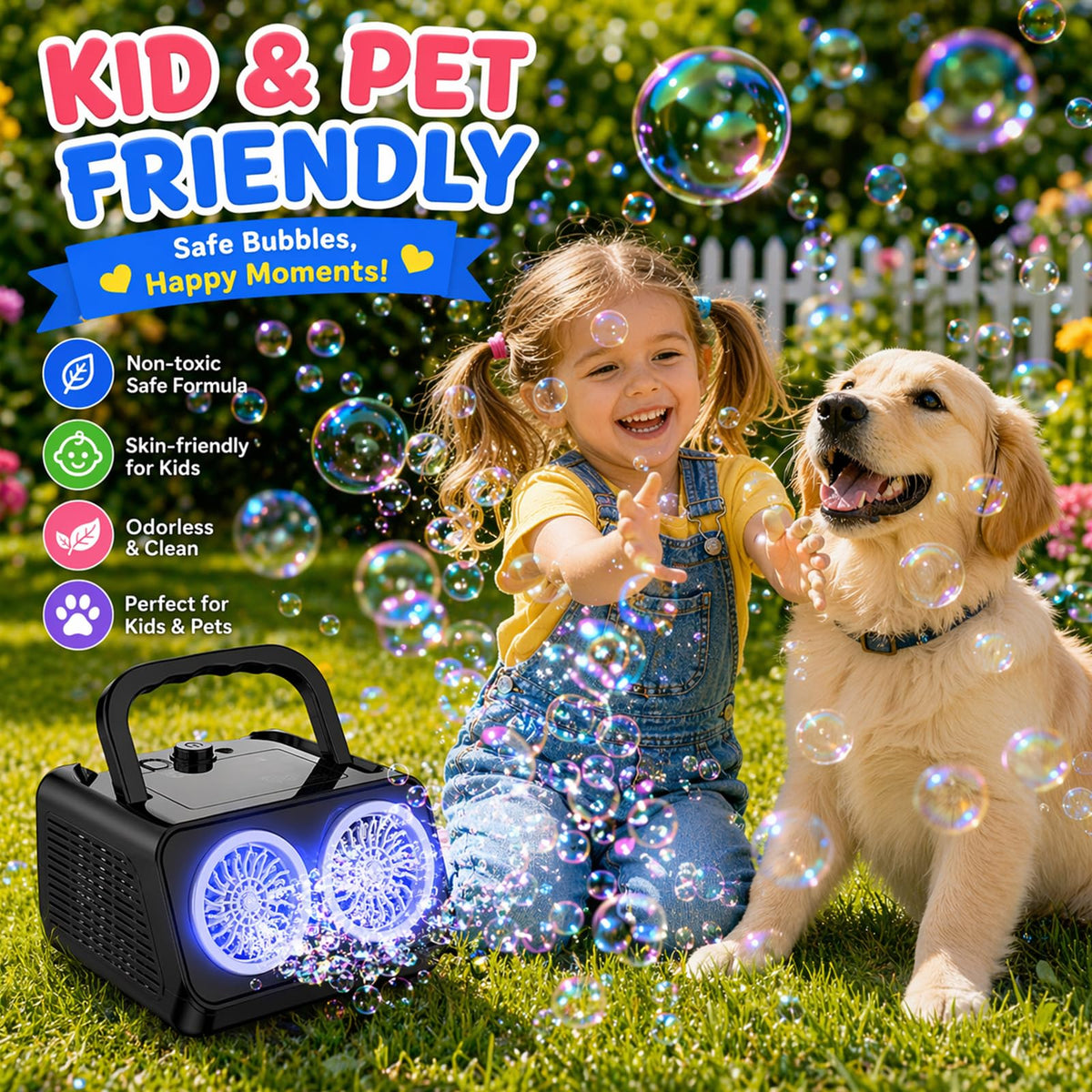 Bttyu bubble machine portable with carry handle for easy transport.