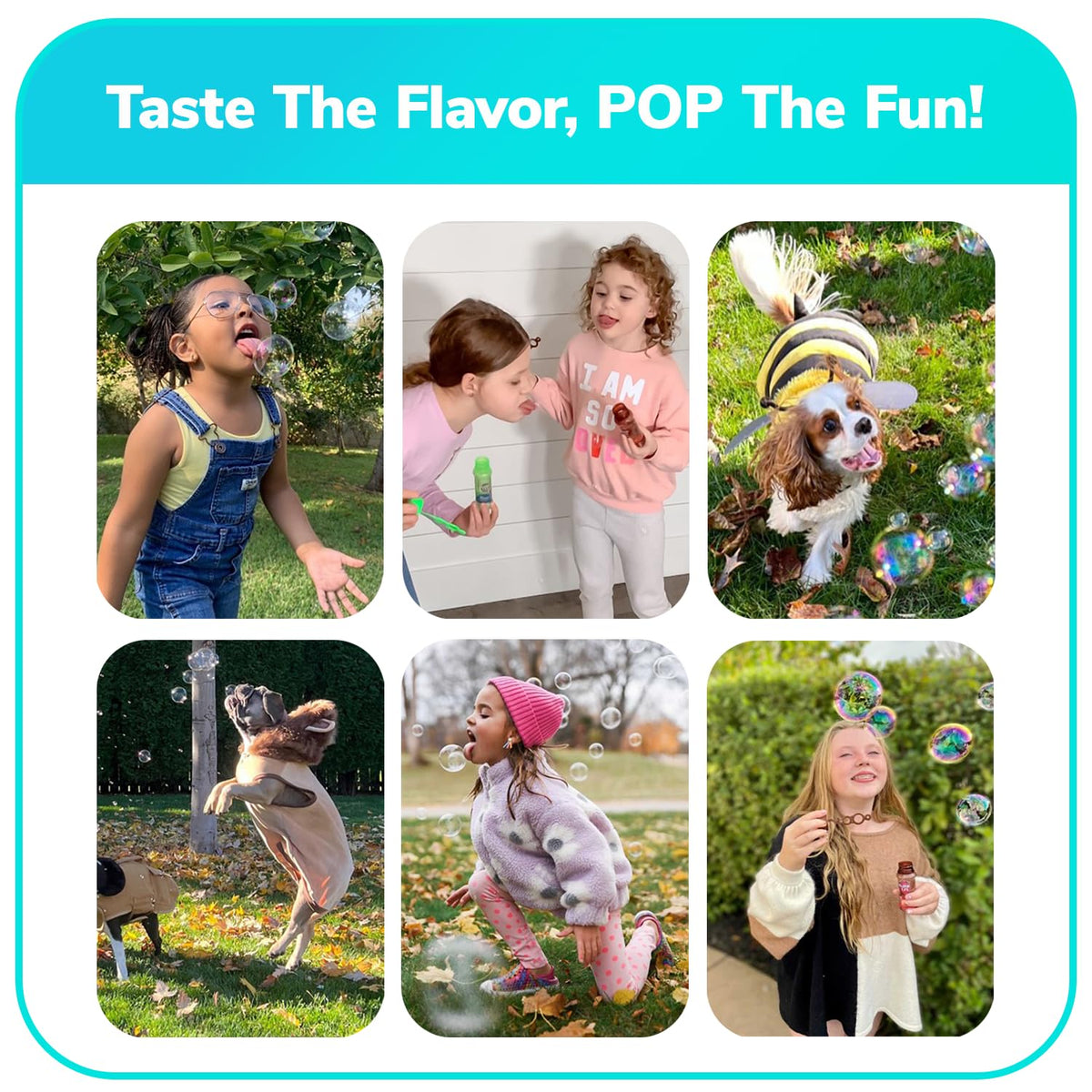 BubbleLick cotton candy bubbles dog-friendly playtime nearby