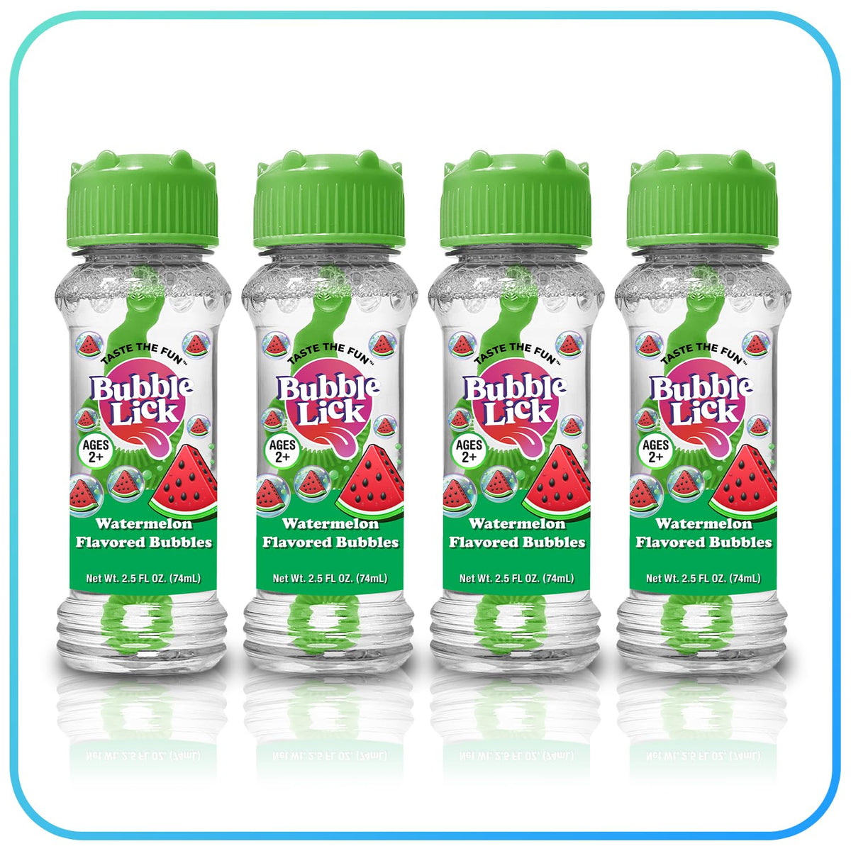 Bubble Lick Watermelon Bubbles bottle close-up, juicy flavor cue