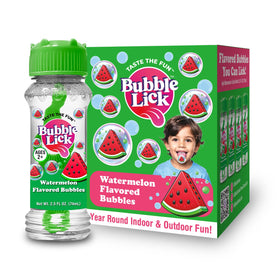 Bubble Lick Watermelon Bubbles 4-pack front view, safe-to-lick play