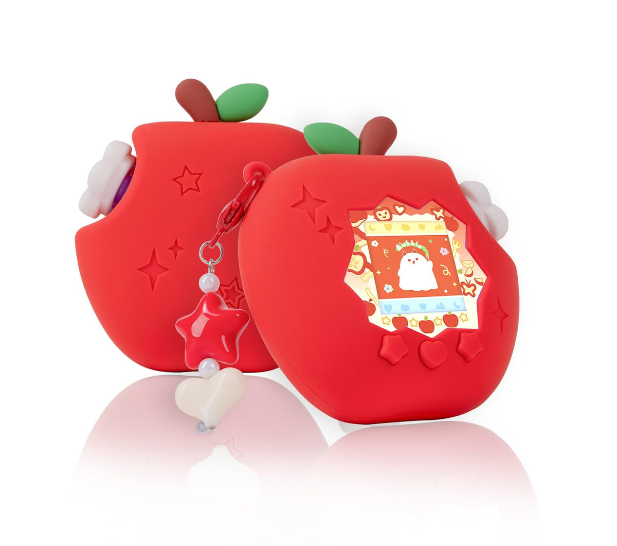 Bubblelogus 3D apple silicone case in green for Tamagotchi Paradise offers snug protection.
