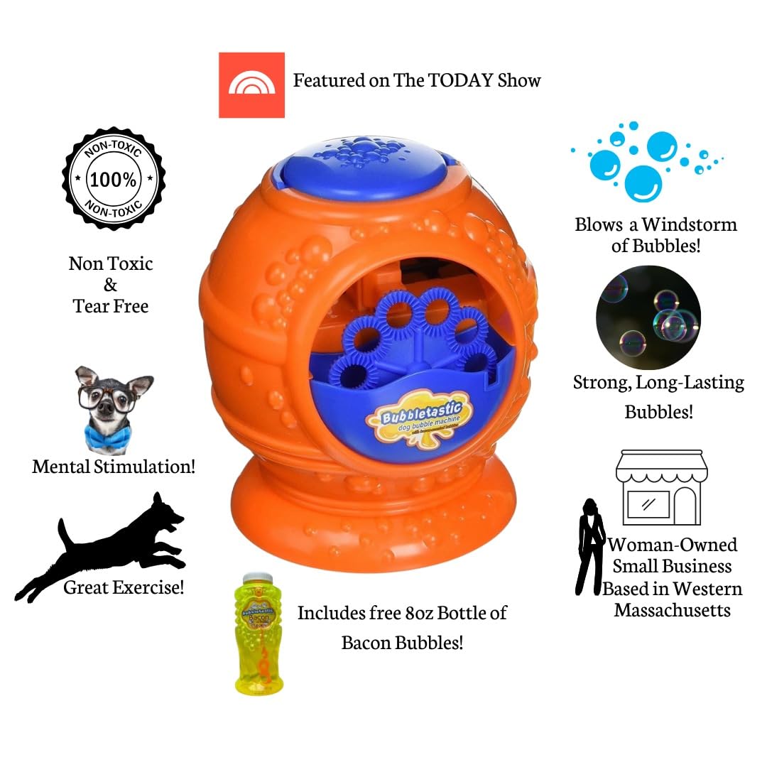 Close-up of Bubbletastic non-toxic formula label ensuring safe play for dogs.