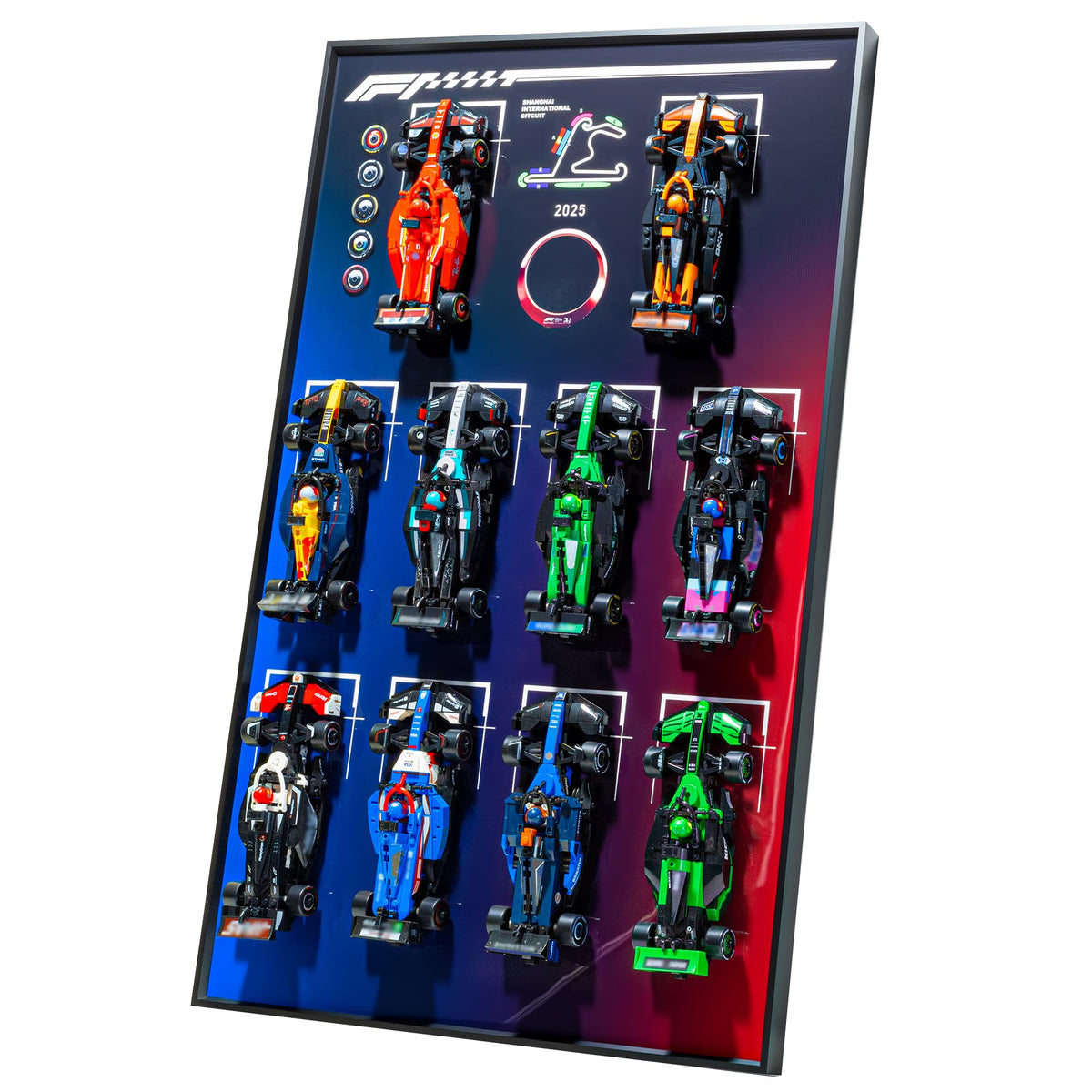 Gradient color wall-mount by Bublacces mounted on wall with Lego Speed Champions setup