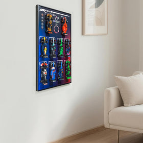 Compact wall-mounted design from Bublacces saving desk space for Lego displays