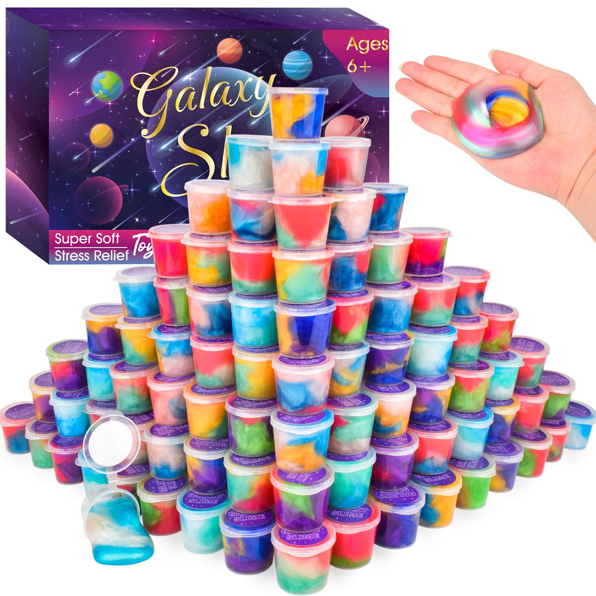 Bucaikein galaxy slime in 78-pack colors ideal for group play and creative exploration.