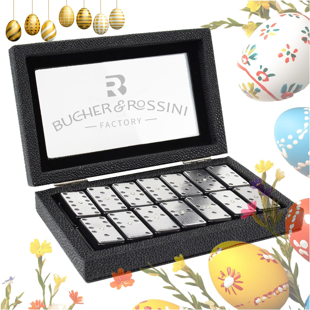 Bucher&amp;Rossini case and black domino box ready for gifting