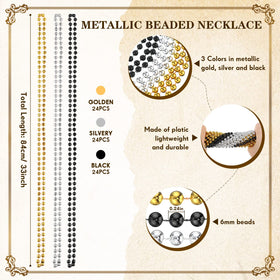Bucherry Mardi Gras bead necklaces in silver shine
