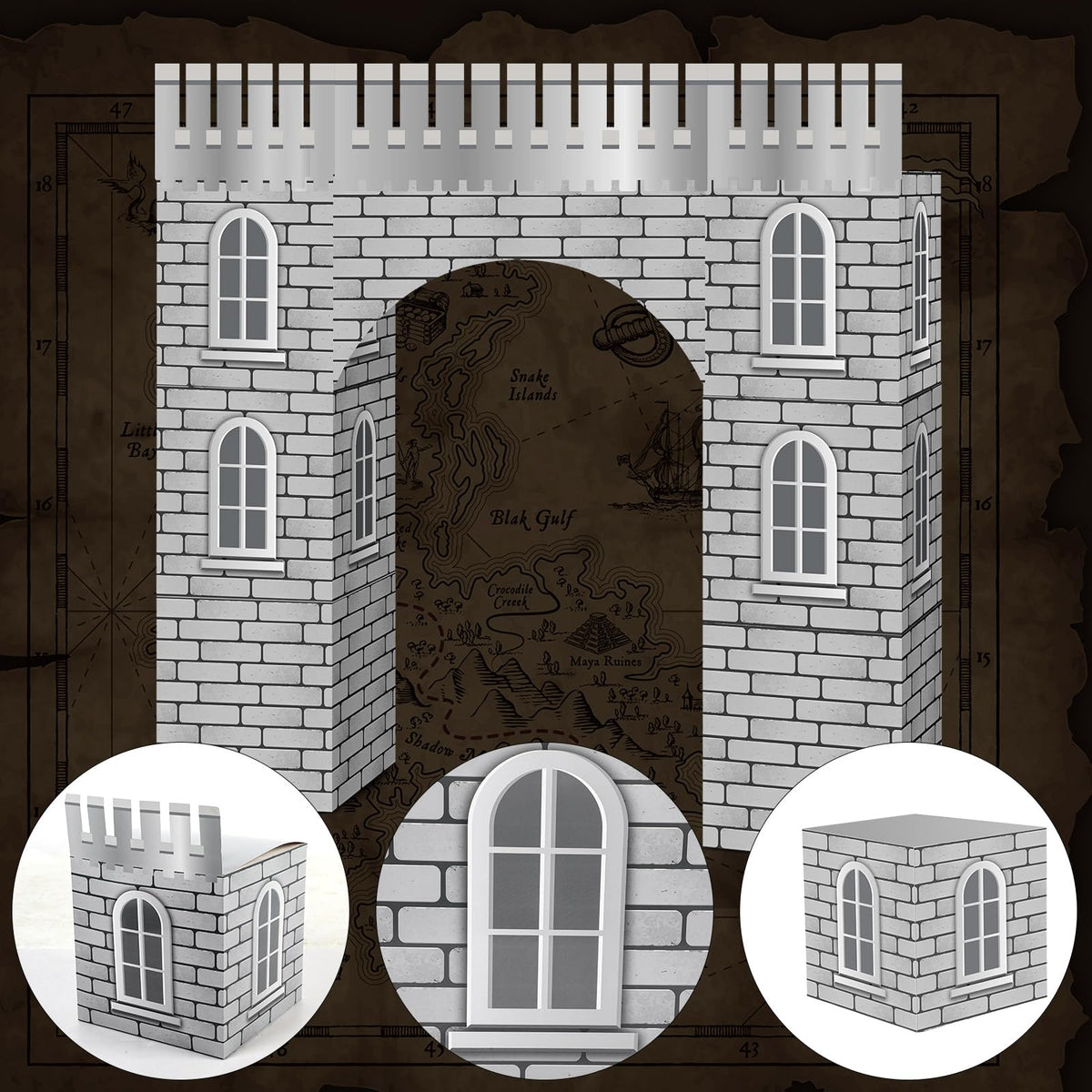 Bucherry medieval castle topper highlights a compact height for table-top setups.