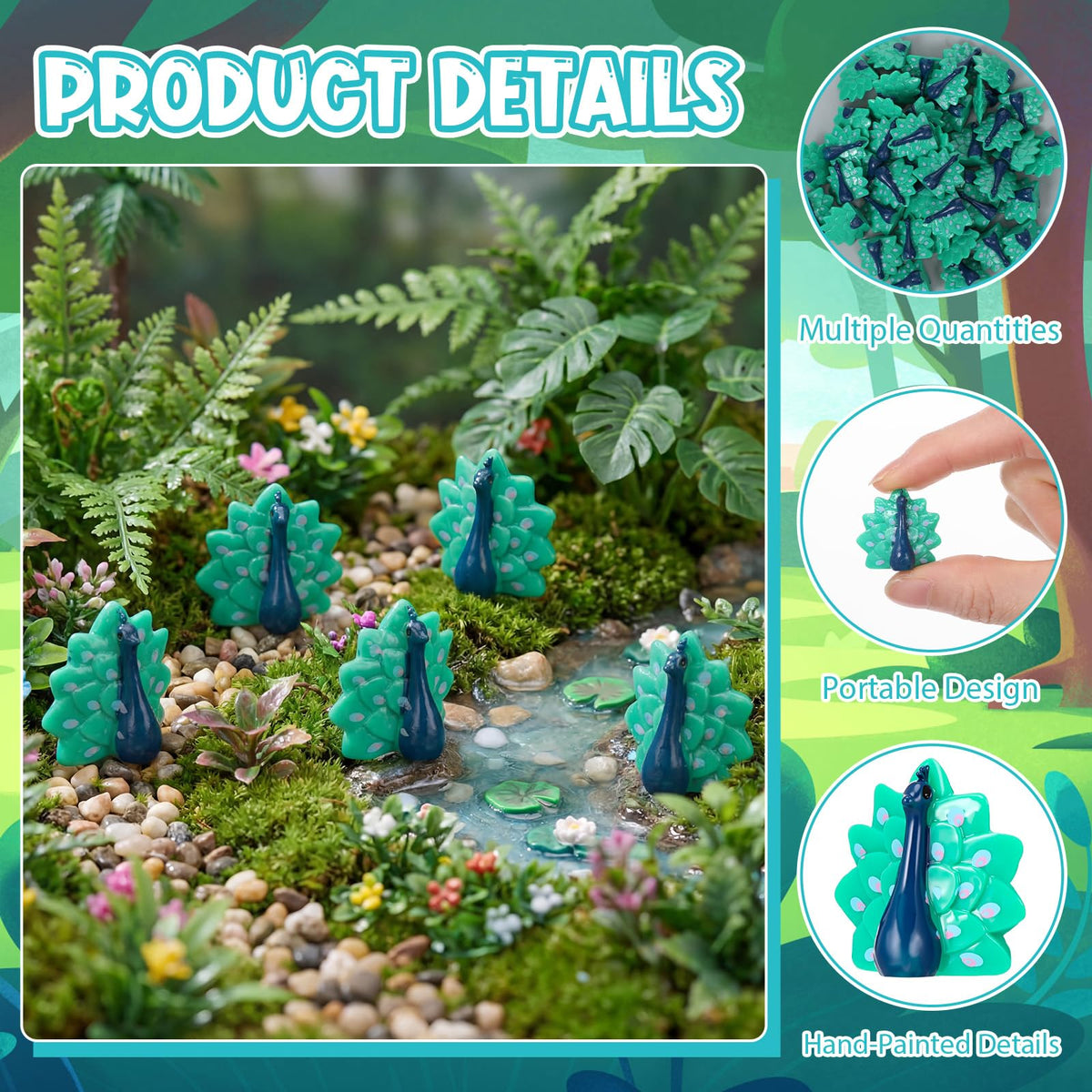Bucherry mini peacock figure waterproof resin ideal for terrariums