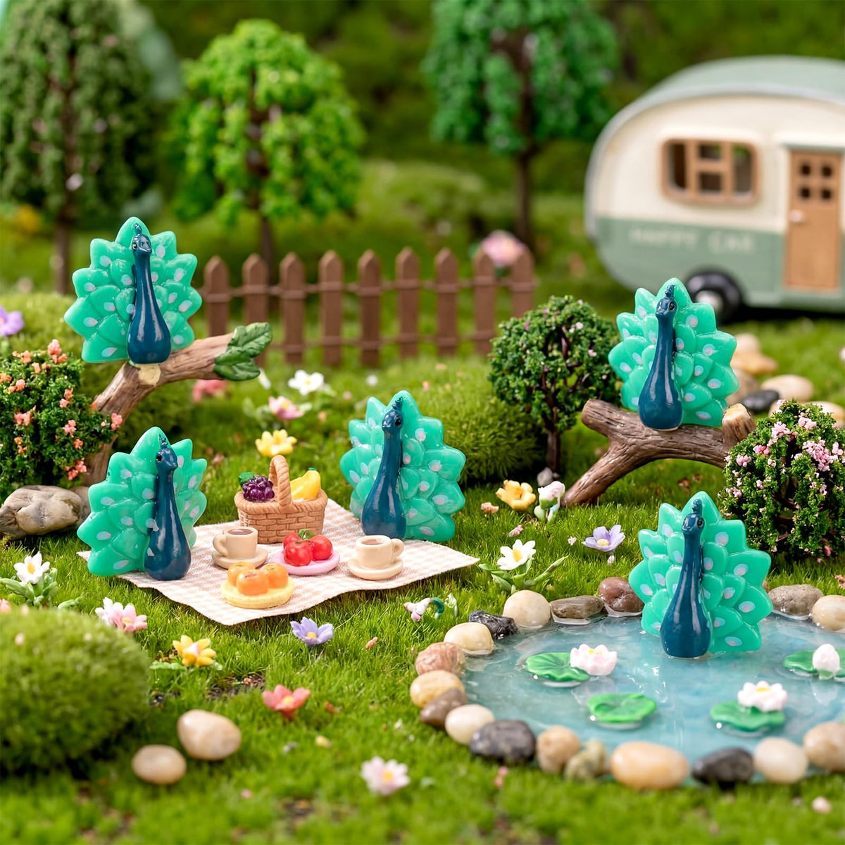 Bucherry green peacock figurine supports playful hidden-game props