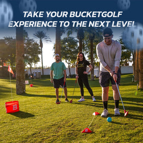 BucketGolf Club dense plastic head emphasizes safety for all ages.