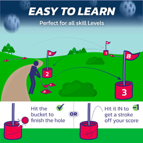 bucketgolf Family and friends play session outdoors promotes social fun and active time.