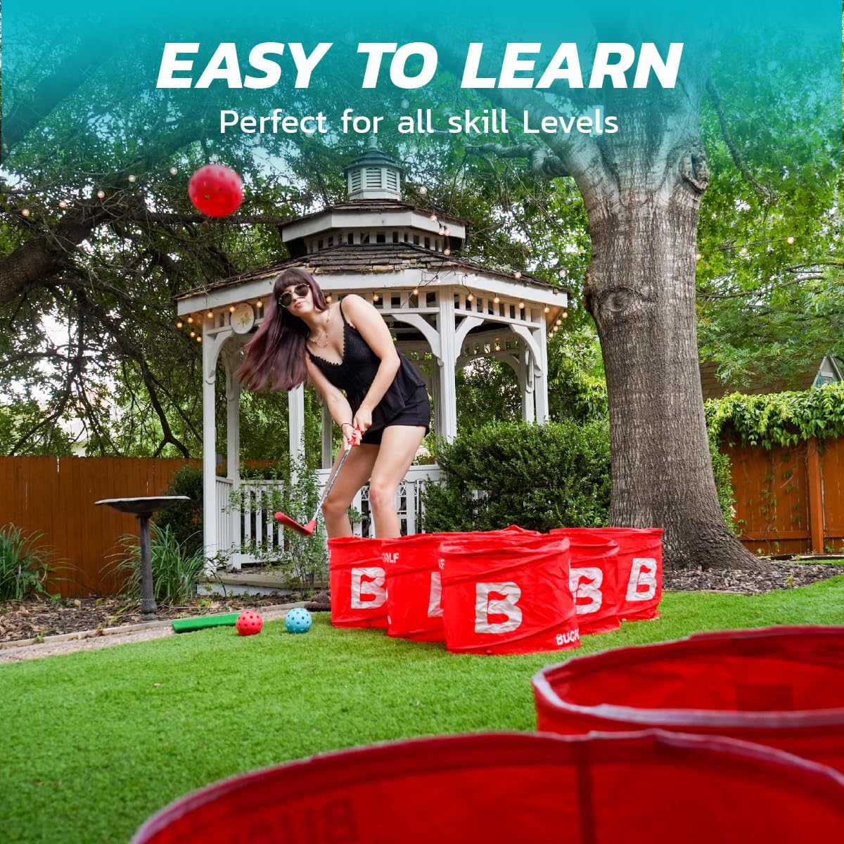 BucketGOLF PopPong carry bag shown for effortless portability.
