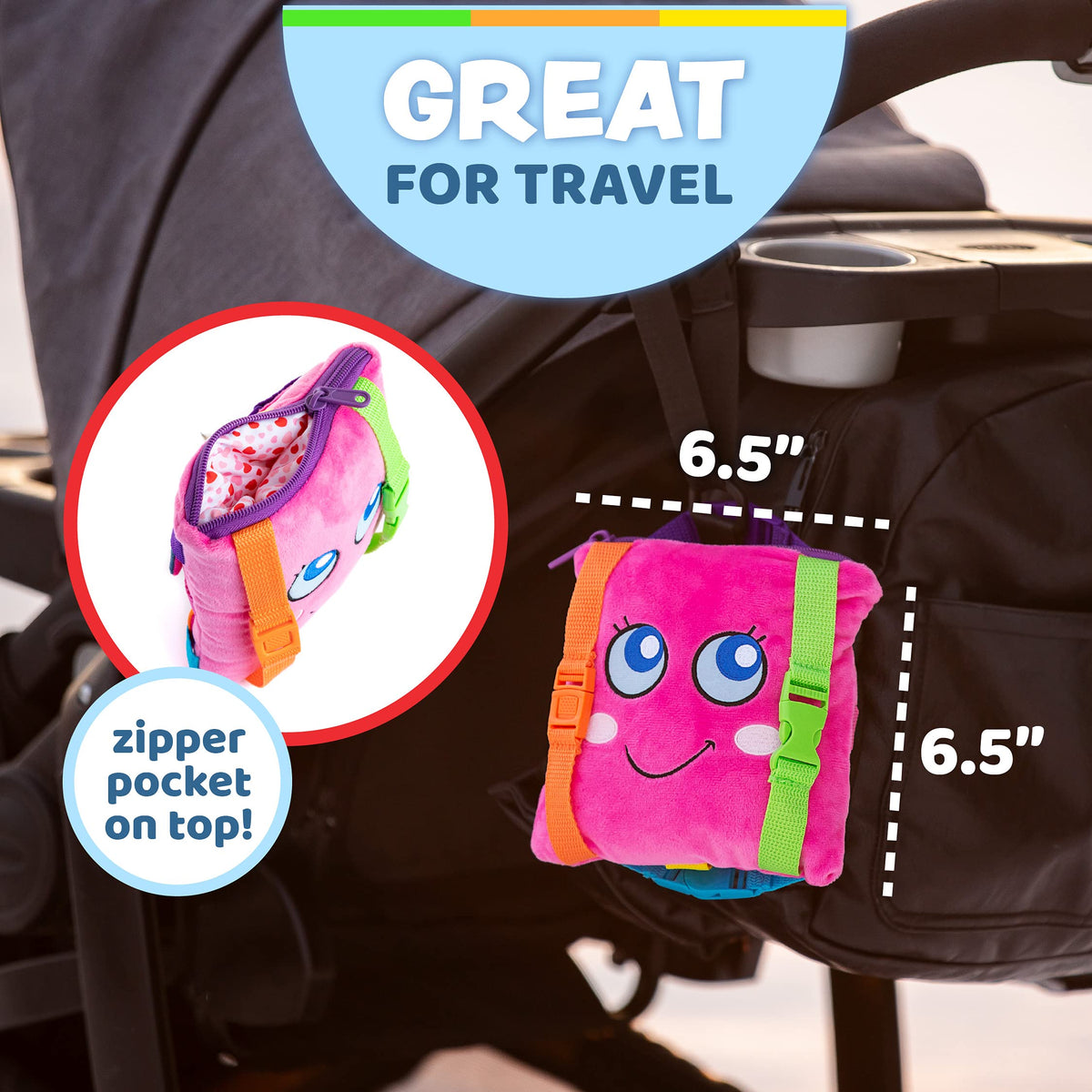 Buckle Toys Bella Square is a quiet travel toy that keeps kids engaged in the car.