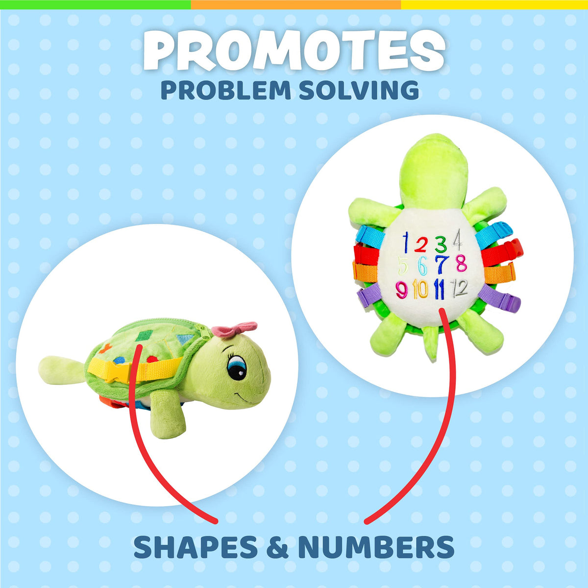 Buckle Toys Belle Turtle sensory-straps encourage hands-on exploration and fine motor skills
