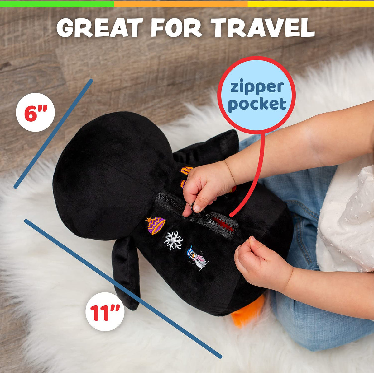 Clip-friendly design keeps Blizzard Penguin within reach on strollers or car seats.