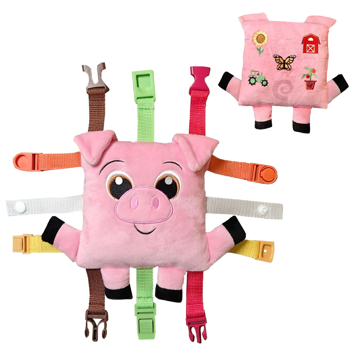 Buckle Toys Boink Pig soft plush for calm, engaging learning on the go.