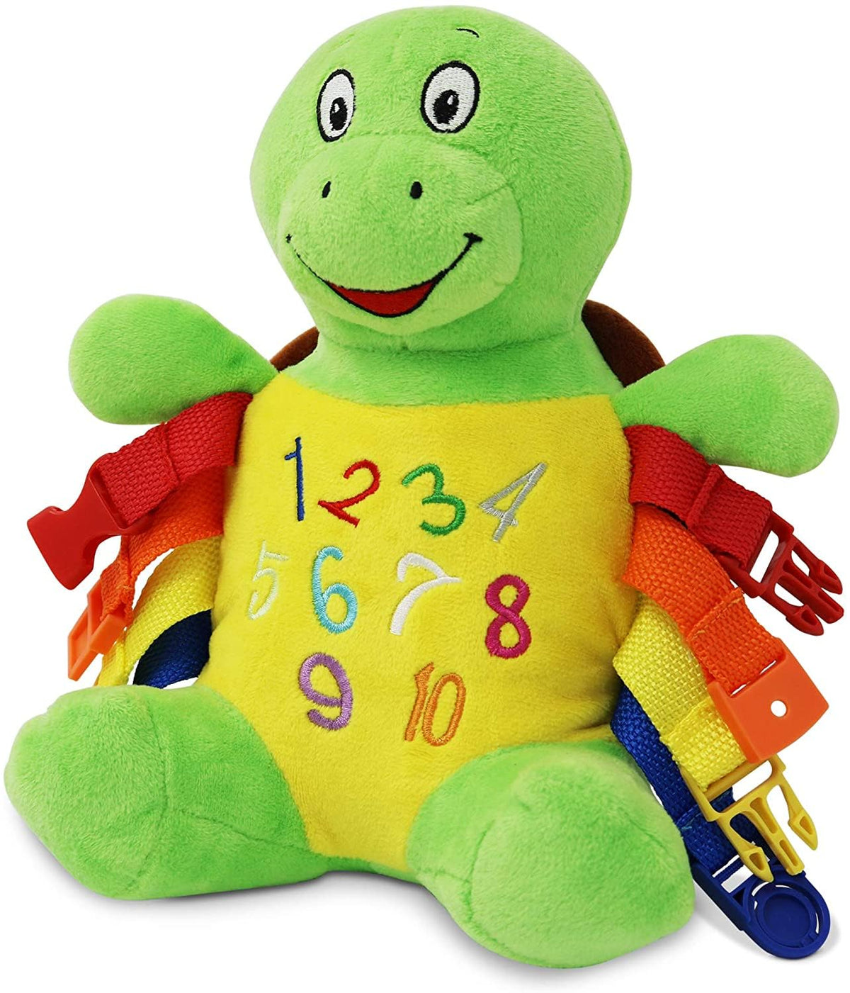Buckle Toys Bucky Turtle close-up of buckles promoting hands-on fine motor exploration