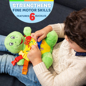 Buckle Toys Bucky Turtle demonstrating color pattern recognition during play