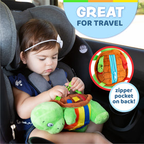 Buckle Toys Bucky Turtle Montessori sensory toy highlighting fine motor work