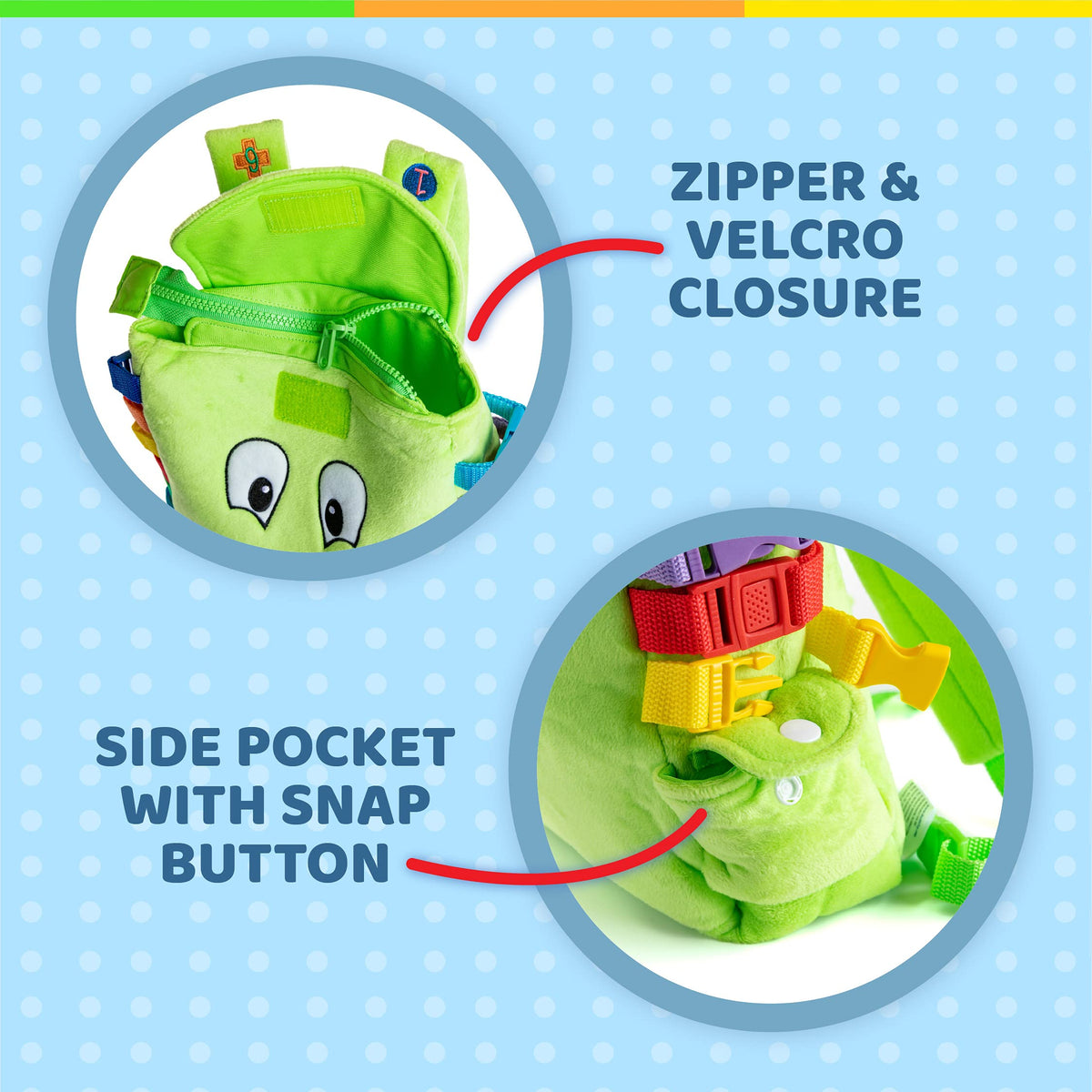Buckle Toys Buddy Backpack provides compact storage for toys and essentials.