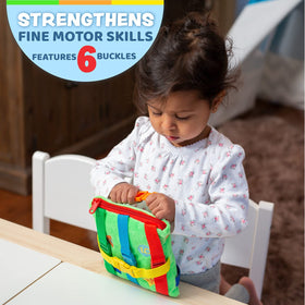 Buckle Toys Buster Square close-up of buckles highlighting tactile learning.