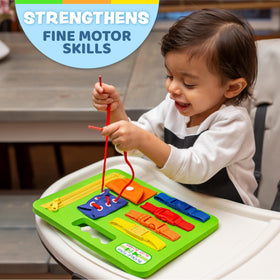 Buckle Toys Busy Board zipper with shapes promotes problem solving during play