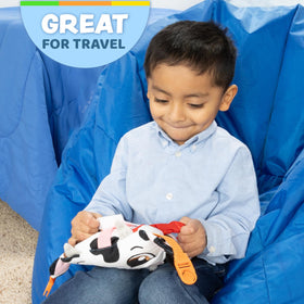Buckle Toys Bessie Cow pillow-like fabric offers a soft, comforting texture.