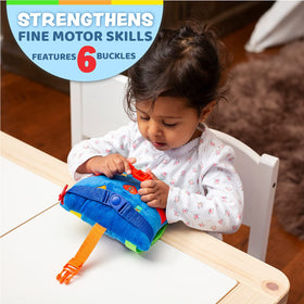 Buckle Toys Boomer Square embroidered-numbers highlights colors and shapes for early learning.