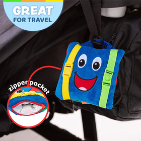 Buckle Toys Boomer Square travel-friendly size fits car rides and planes.