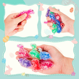 Budbof Easter party favors featuring colorful eggs and tactile stress toys.