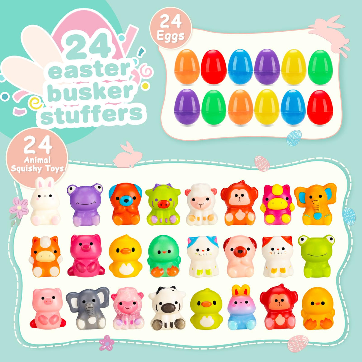 Budbof squishy animal toys inside eggs for tactile play.