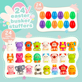 Budbof squishy animal toys inside eggs for tactile play.