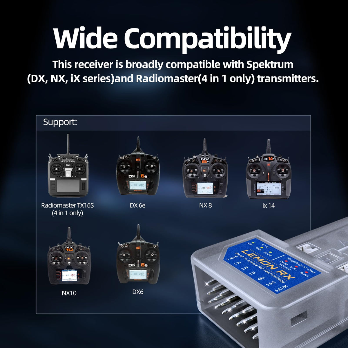 Buddy RC DSMX 6-Ch receiver compact design enables easy installs in tight airframes
