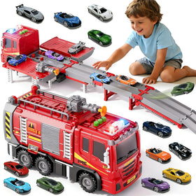 BuddyBight 3in1 fire truck toy with foldable race track for imaginative play