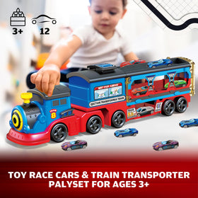 BuddyBight Train Set includes 12 diecast cars for hands on racing fun and coordination.