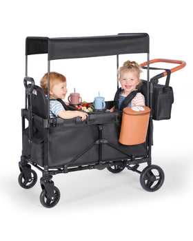 BudGlowey two-seat wagon stroller side view with secure 5-point harness
