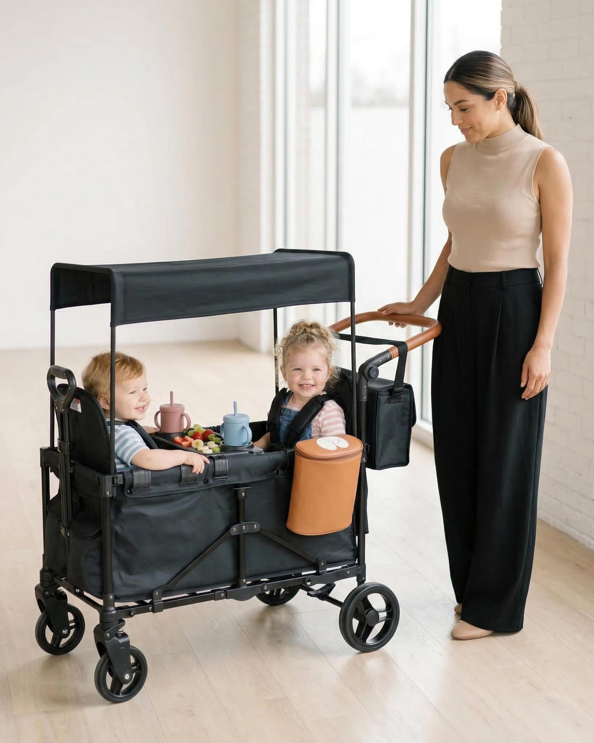 BudGlowey wagon stroller canopy shading two kids for sun protection