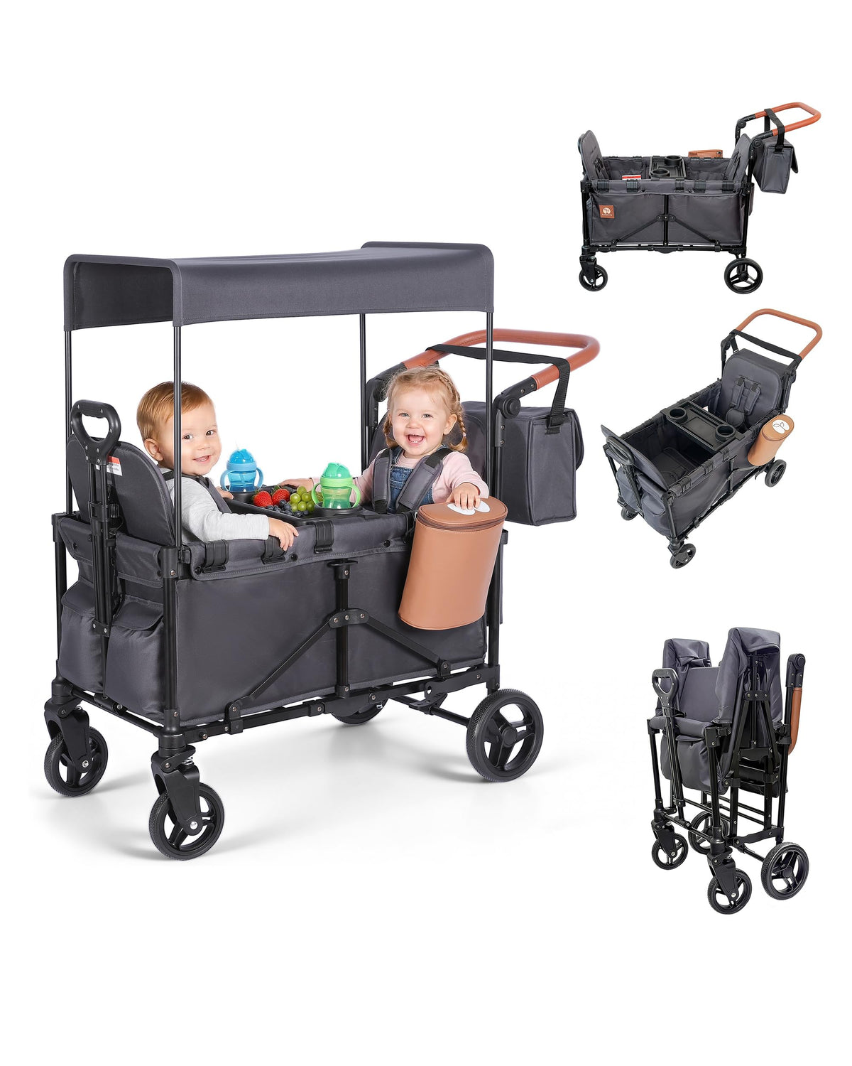 BudGlowey 2-in-1 wagon-stroller push-pull for two toddlers on outdoor parks