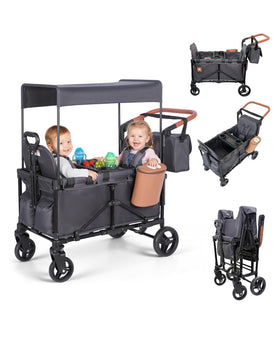 BudGlowey 2-in-1 wagon-stroller push-pull for two toddlers on outdoor parks