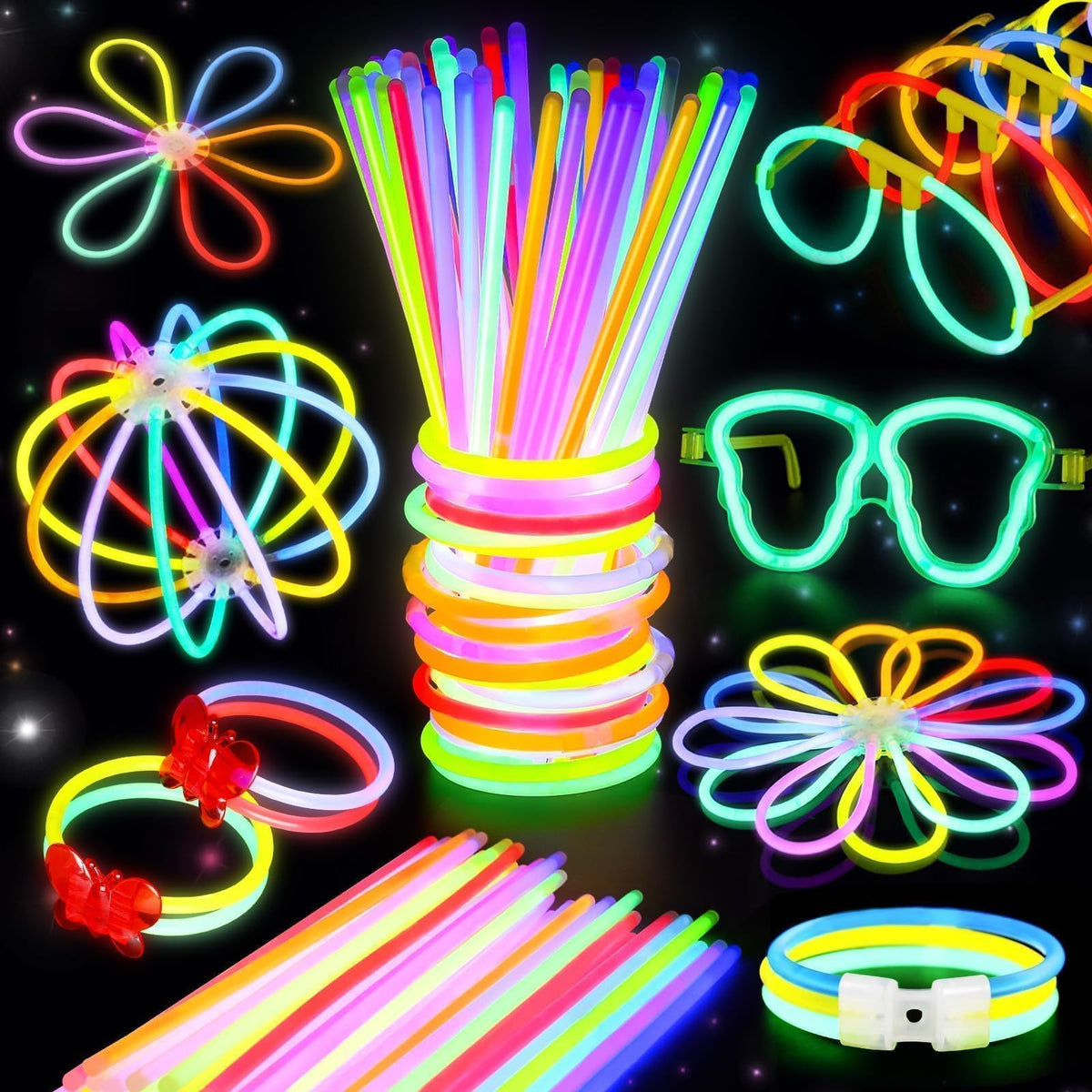 BUDI glow sticks 8inch 8colors necklace kit for bright, safe party accessories