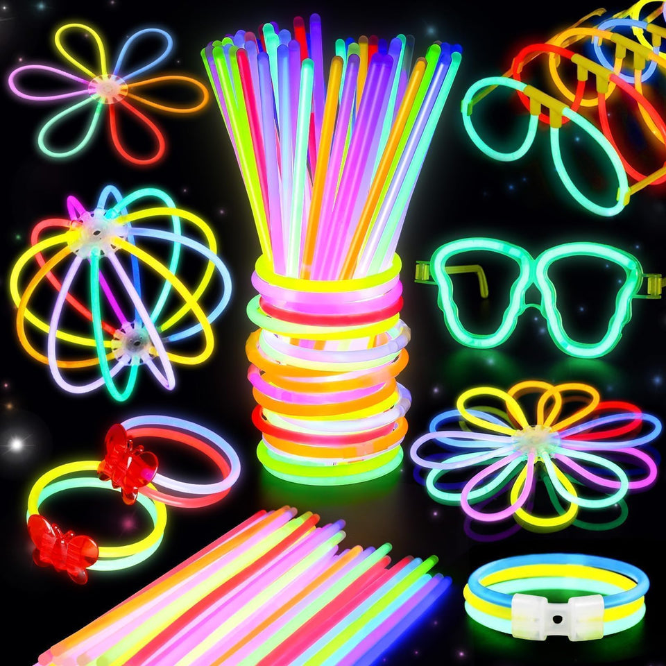 BUDI glow sticks 8inch 8colors necklace kit for bright, safe party accessories