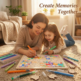 Budifyx cat puzzle frame family craft session promotes bonding and mindful coloring.
